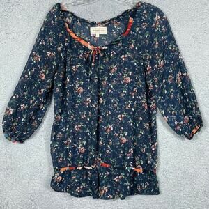 Abercrombie & Fitch Blouse Womens Large S Blue Pink Floral 3/4 Sleeve Shirt